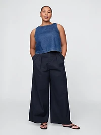High Rise Twill Pleated Wide-Leg Khakis