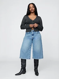High Rise Denim Culotte Jeans