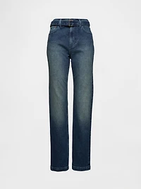 High Rise Belted '90s Slim Straight Jeans