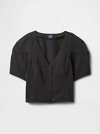 Denim Barrel-Sleeve Crop Shirt
