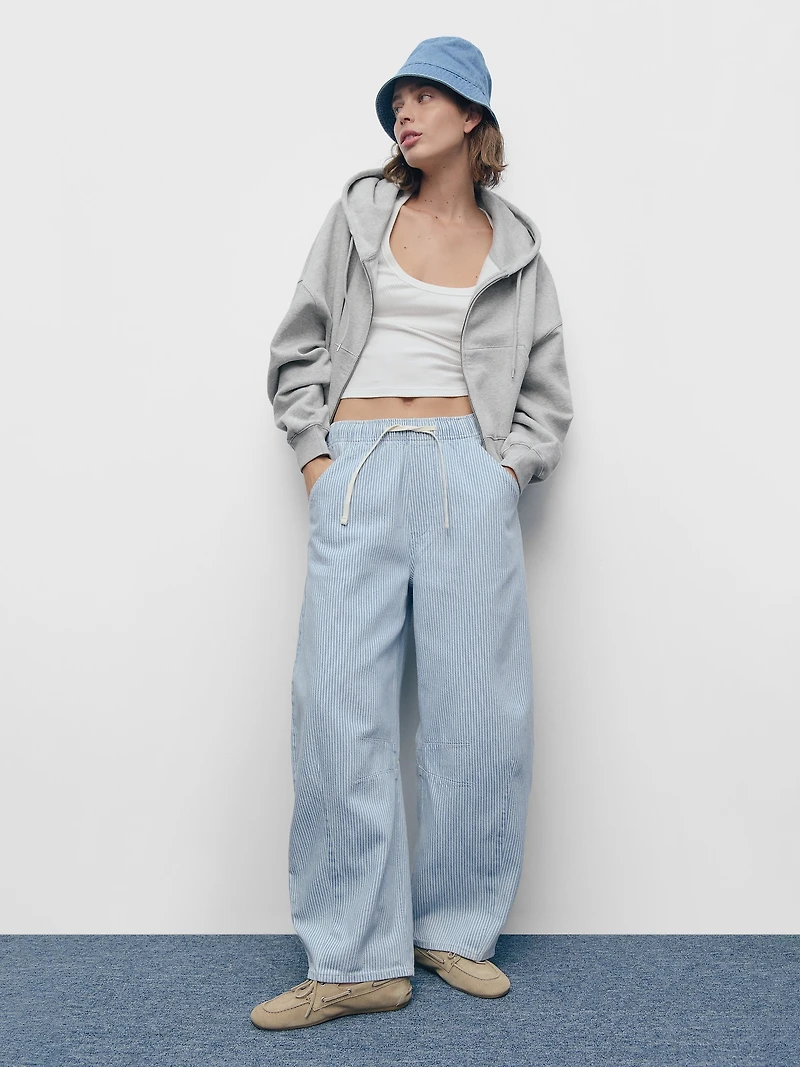 Mid Rise UltraSoft Denim Stripe Easy Horseshoe Jeans