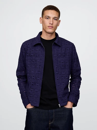 Poplin Eyelet Full-Zip Pocket Shirt