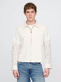 Poplin Eyelet Full-Zip Pocket Shirt