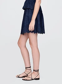 Eyelet Denim Mini Skirt