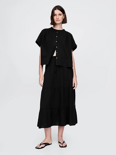 Cotton Gauze Tiered Maxi Skirt