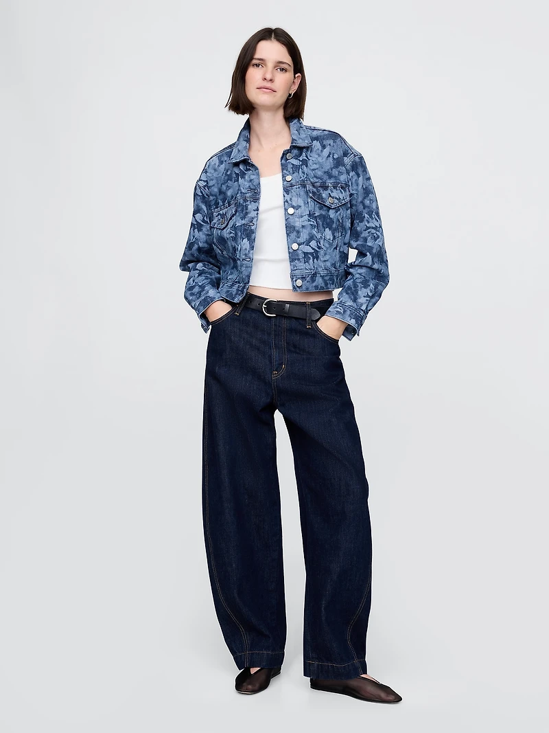 Cropped Floral Denim Icon Jacket