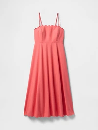 Linen-Blend Scalloped Midi Dress