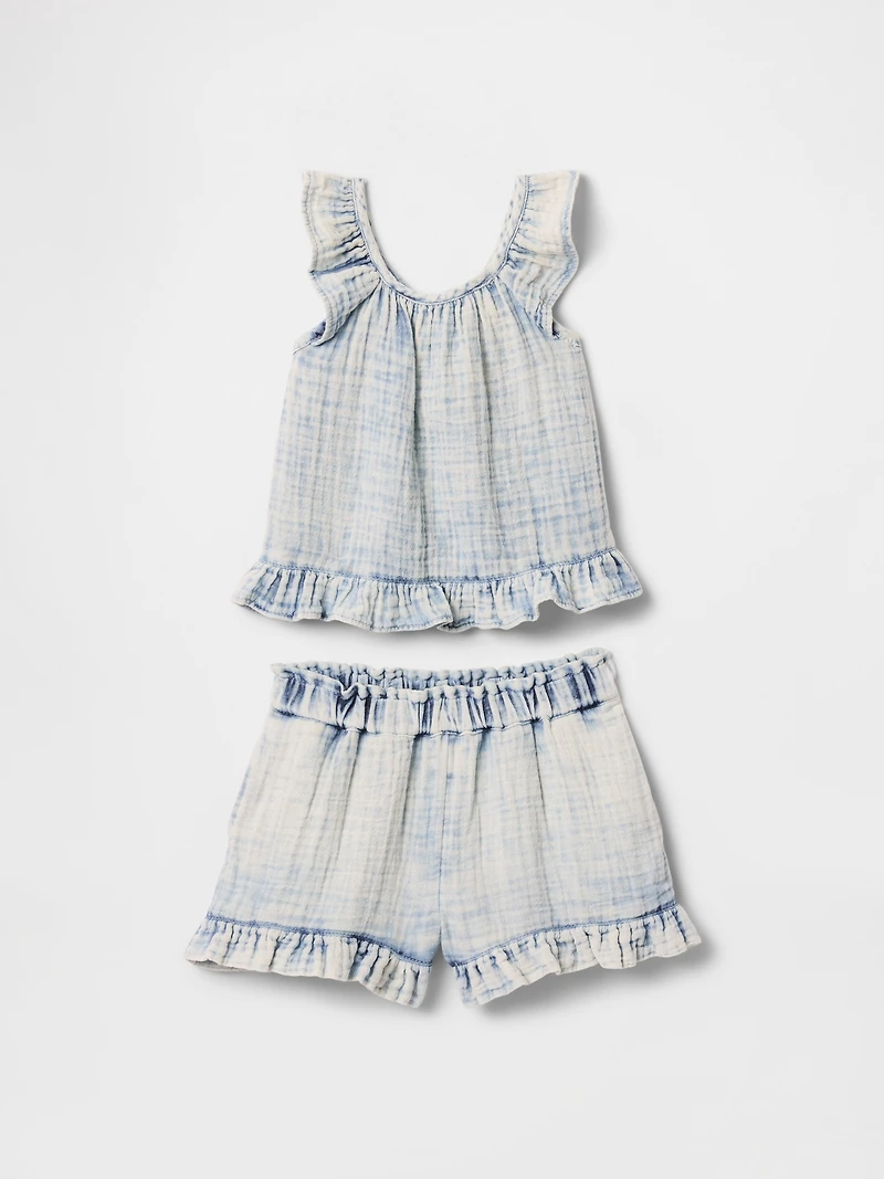 Baby & Toddler Crinkle Gauze Denim Ruffle Set