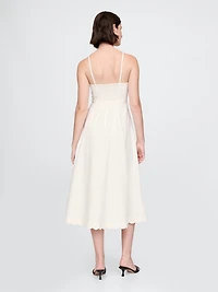 Linen-Blend Scalloped Midi Dress