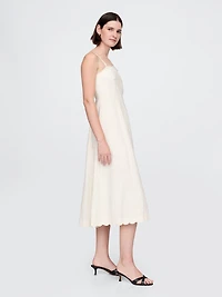 Linen-Blend Scalloped Midi Dress