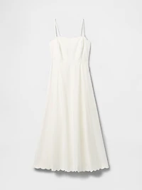 Linen-Blend Scalloped Midi Dress