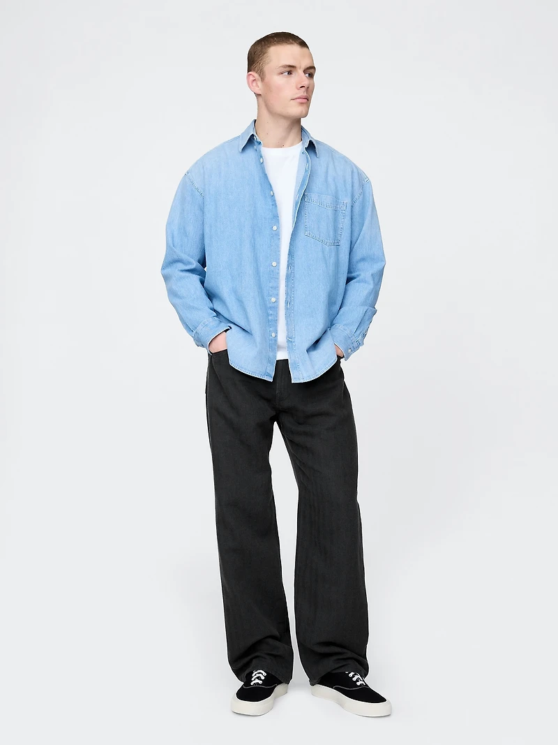 Linen-Cotton '90s Loose Herringbone Pants