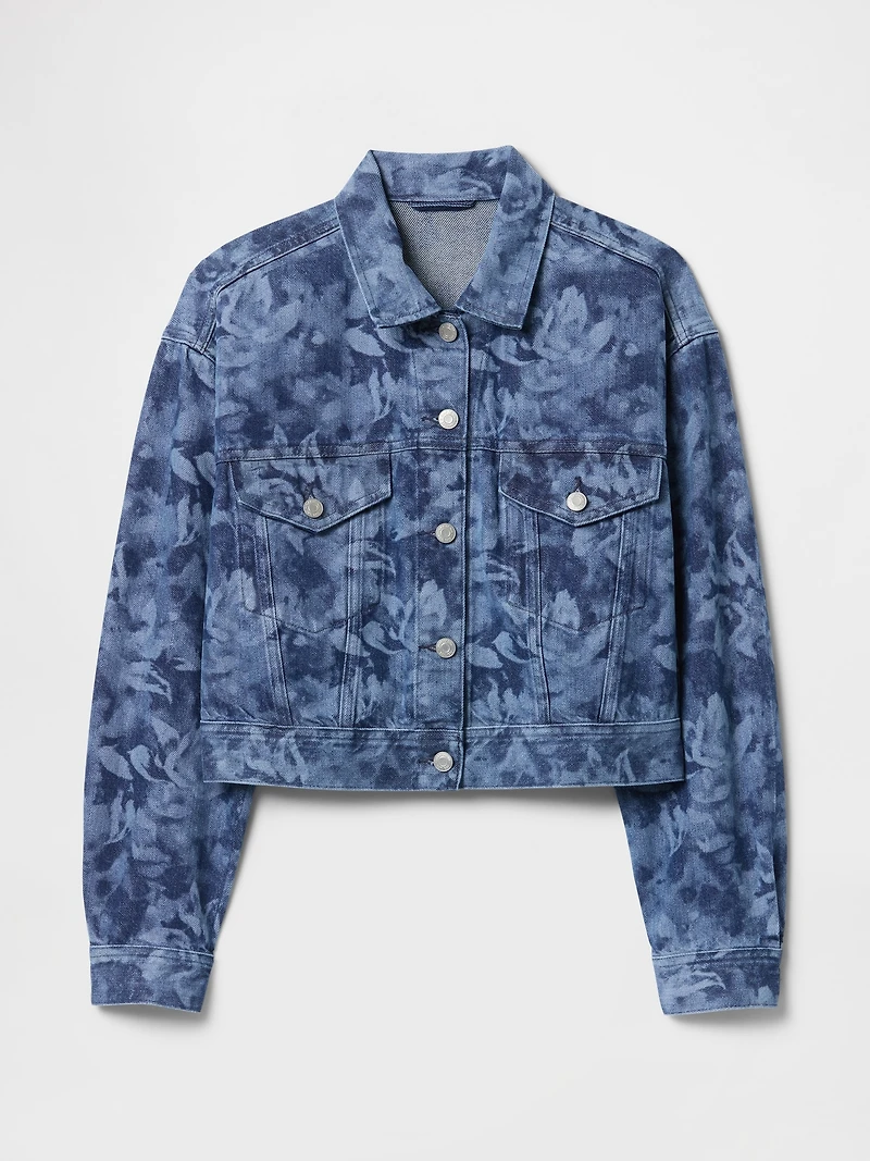 Cropped Floral Denim Icon Jacket