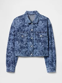 Cropped Floral Denim Icon Jacket