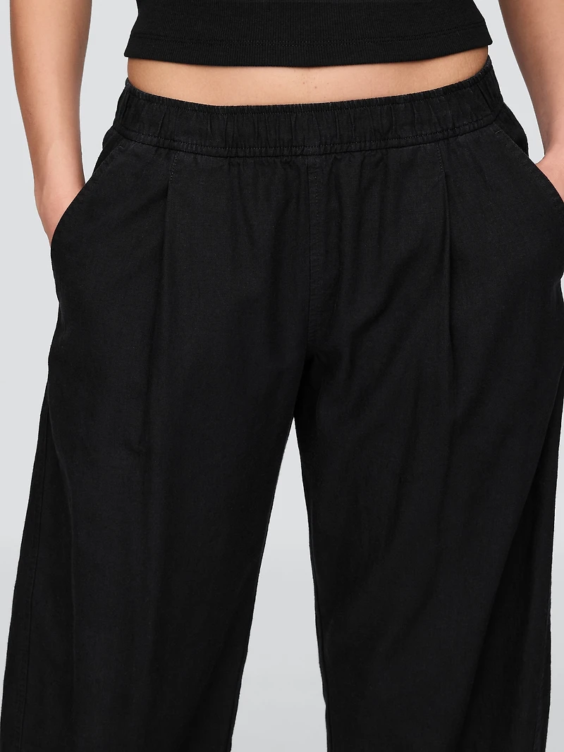 Mid Rise Linen-Blend Easy Barrel Pants