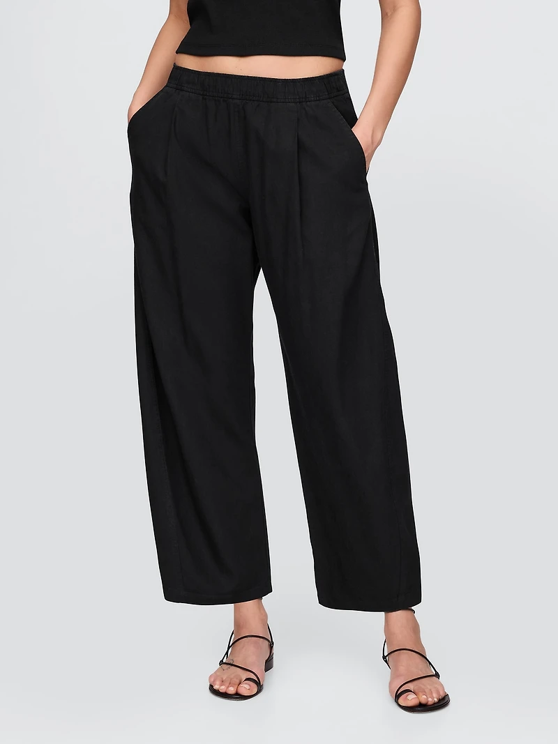 Mid Rise Linen-Blend Easy Barrel Pants