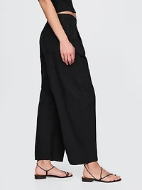 Mid Rise Linen-Blend Easy Barrel Pants