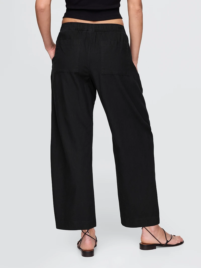 Mid Rise Linen-Blend Easy Barrel Pants