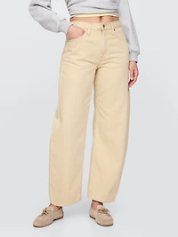 High Rise Khaki Stripe Barrel Jeans