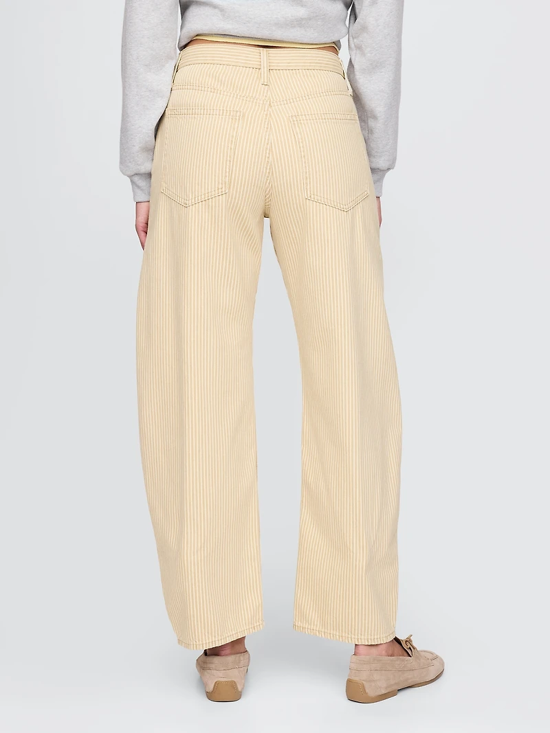 High Rise Khaki Stripe Barrel Jeans