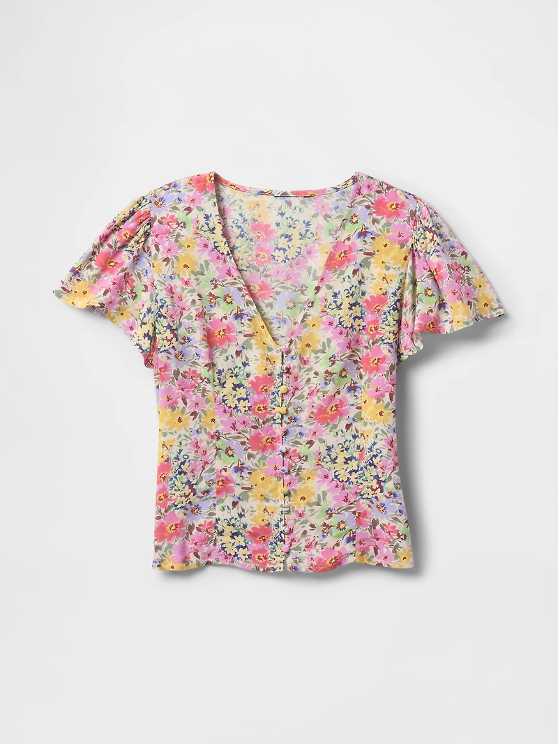 Crepe Flutter-Sleeve Top