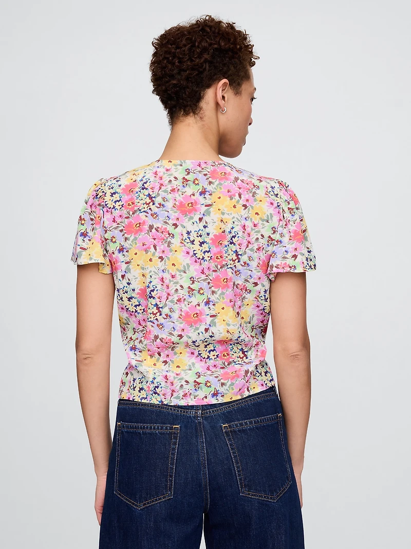 Crepe Flutter-Sleeve Top