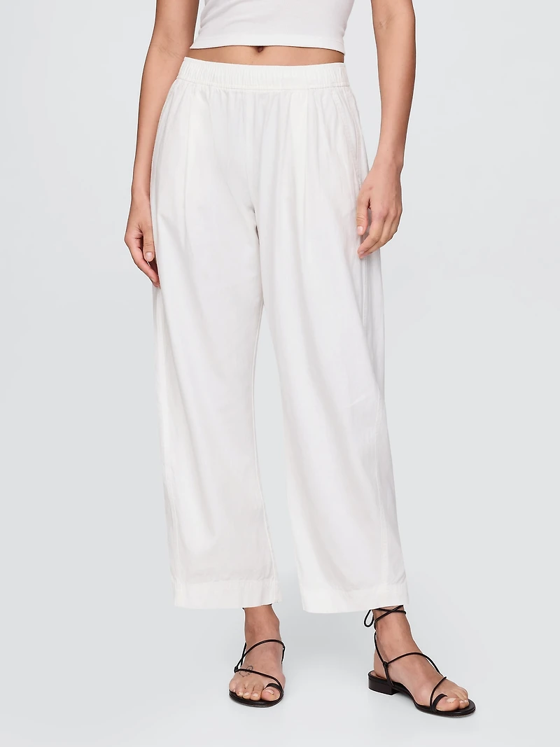 Mid Rise Linen-Blend Easy Barrel Pants