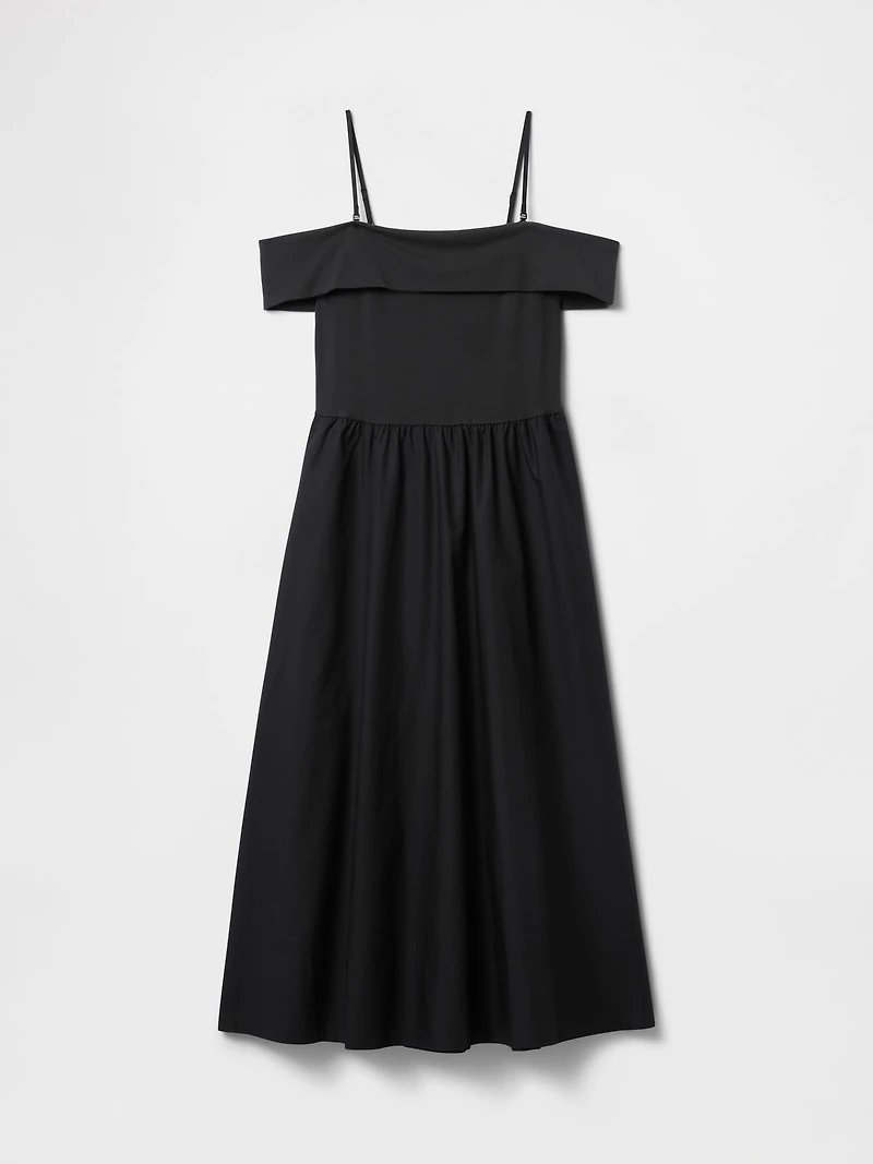 Mixed Media Off-Shoulder Midi Dress