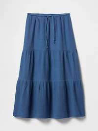 Cotton Gauze Denim Tiered Maxi Skirt