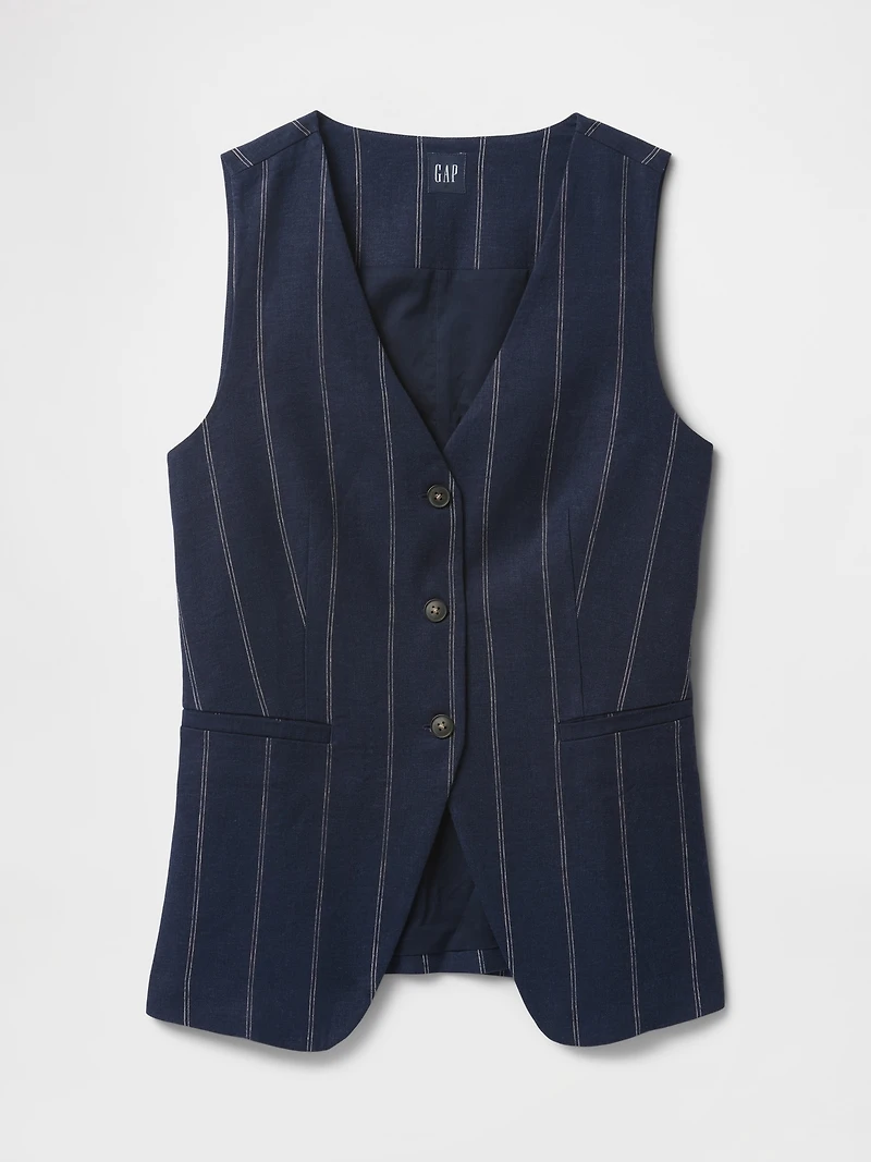 Linen-Blend Longline Vest