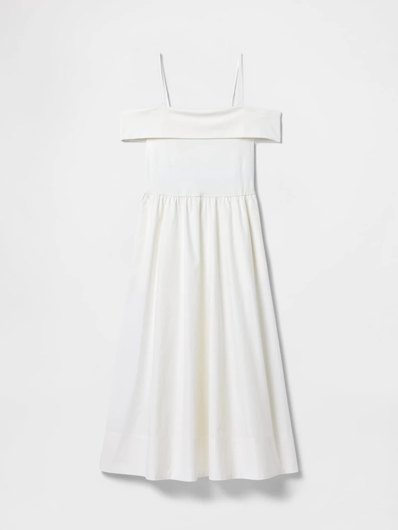 Mixed Media Off-Shoulder Midi Dress