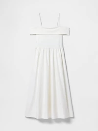 Mixed Media Off-Shoulder Midi Dress