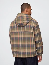 Oversized Plaid Canvas Anorak Jacket