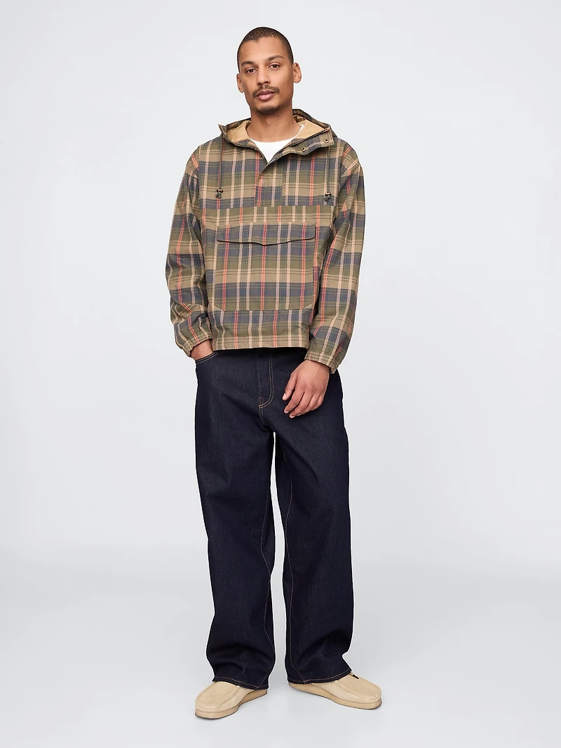 Oversized Plaid Canvas Anorak Jacket