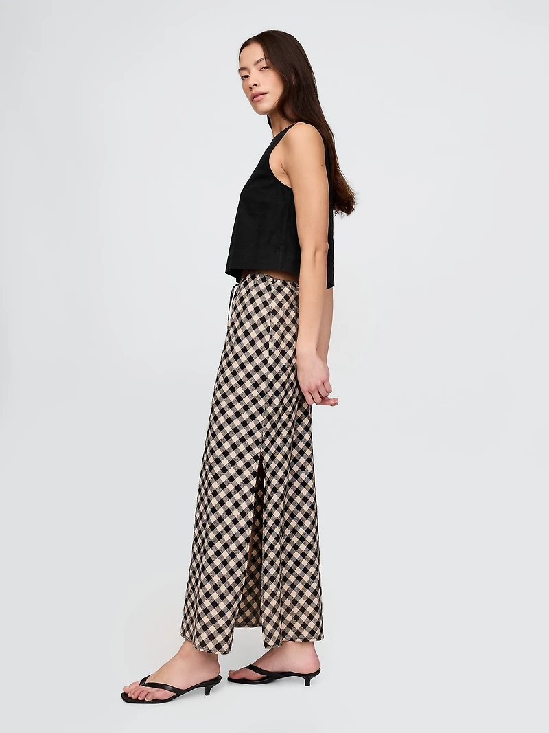 Linen-Blend Midi Skirt