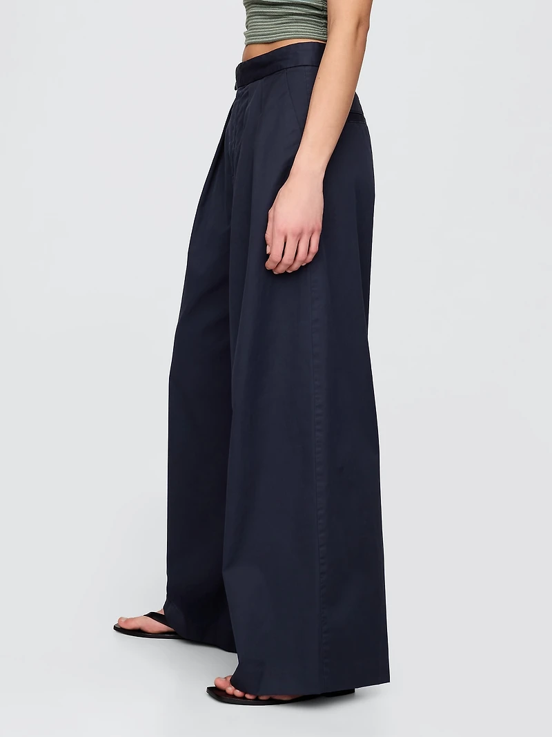 High Rise Twill Pleated Wide-Leg Khakis