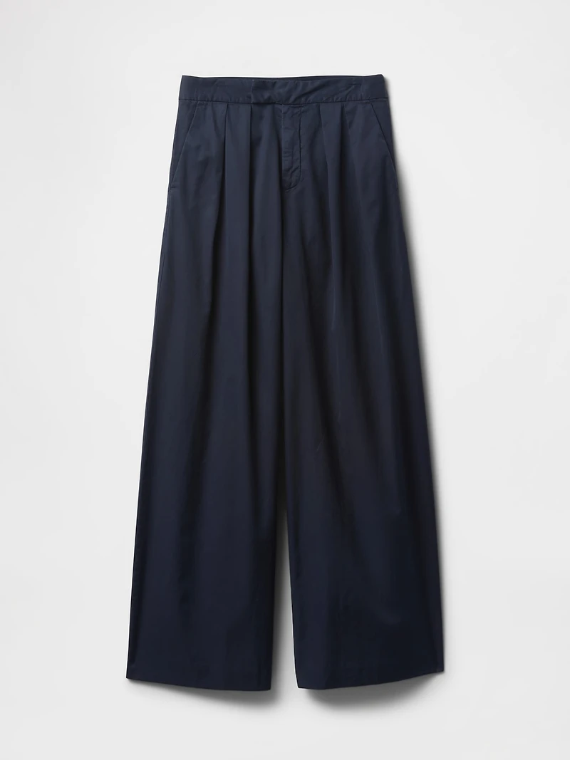 High Rise Twill Pleated Wide-Leg Khakis