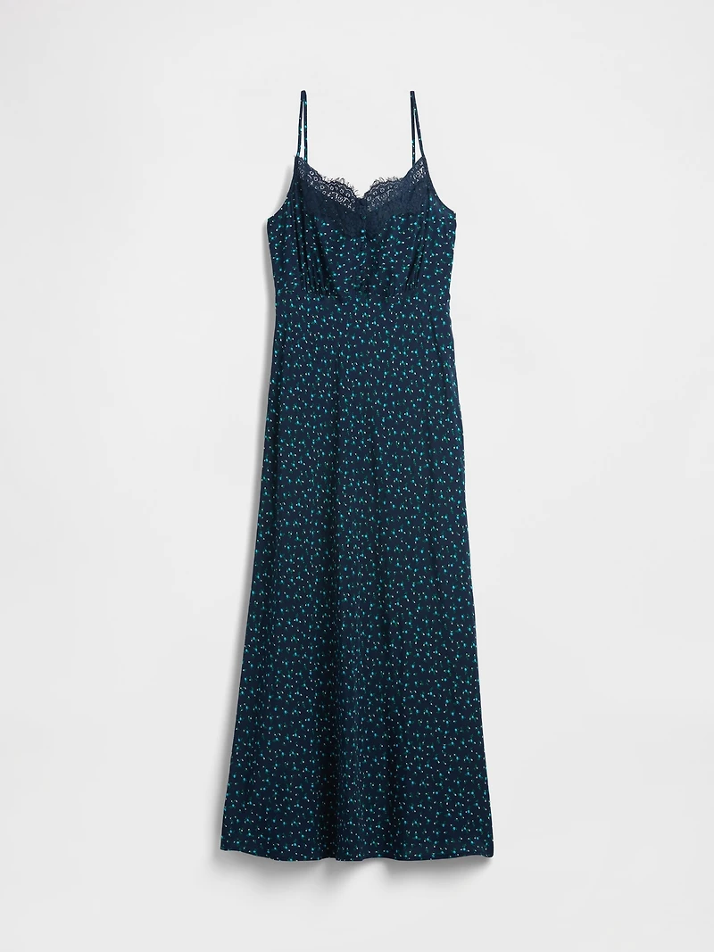 Crepe Lace-Trim Sweetheart Maxi Dress