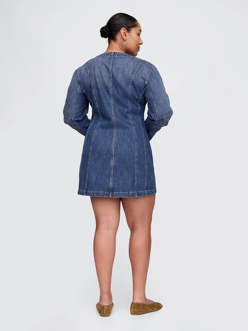 Denim Barrel-Sleeve Mini Dress