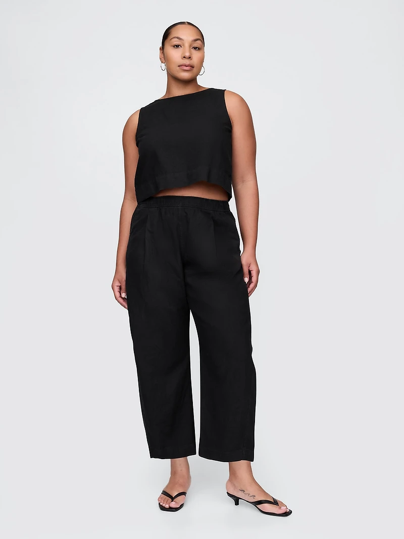 Mid Rise Linen-Blend Easy Barrel Pants