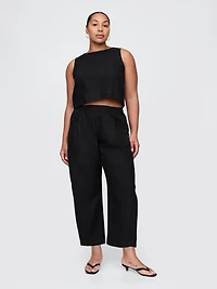 Mid Rise Linen-Blend Easy Barrel Pants