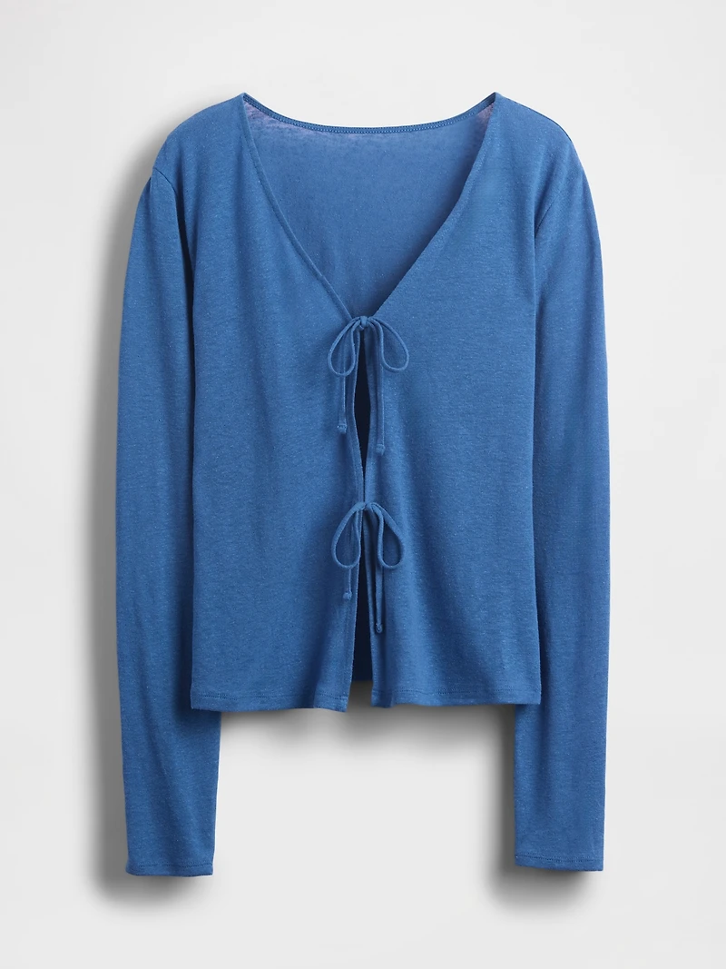 Linen-Blend Tie-Front Cardigan