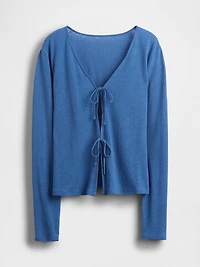 Linen-Blend Tie-Front Cardigan