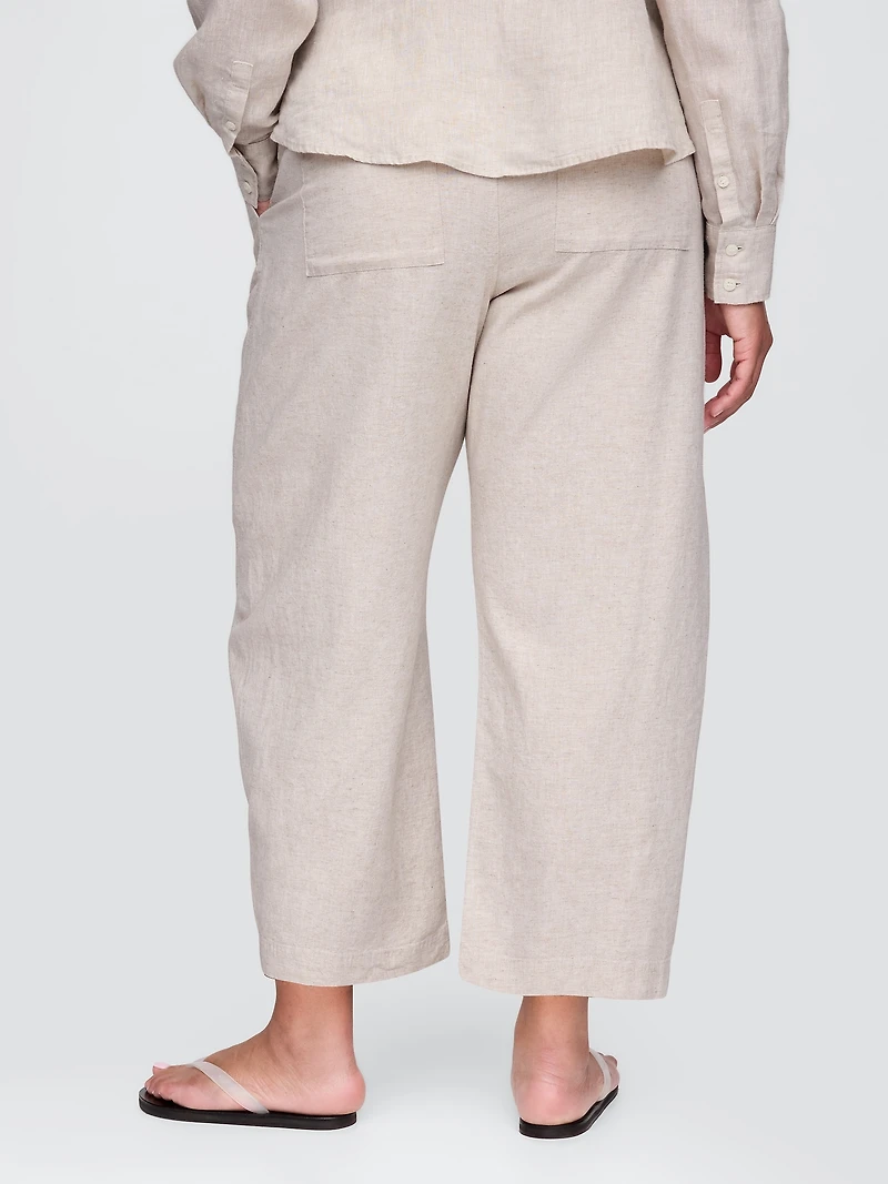 Mid Rise Linen-Blend Easy Barrel Pants
