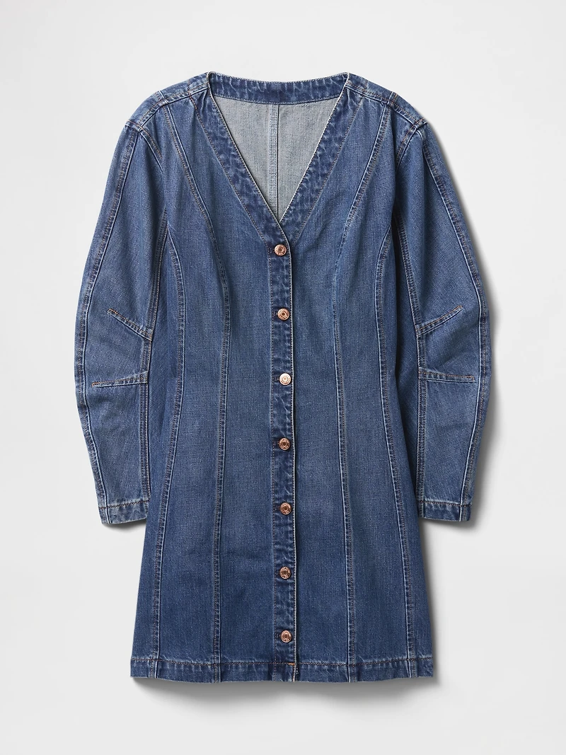 Denim Barrel-Sleeve Mini Dress
