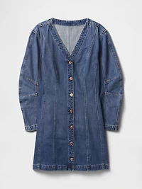 Denim Barrel-Sleeve Mini Dress