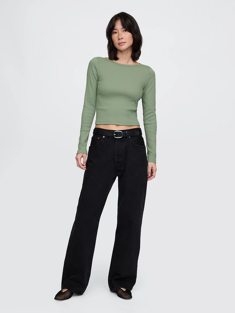 Heavyweight Rib Boatneck Crop T-Shirt