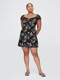 Crepe Flutter-Sleeve Mini Dress