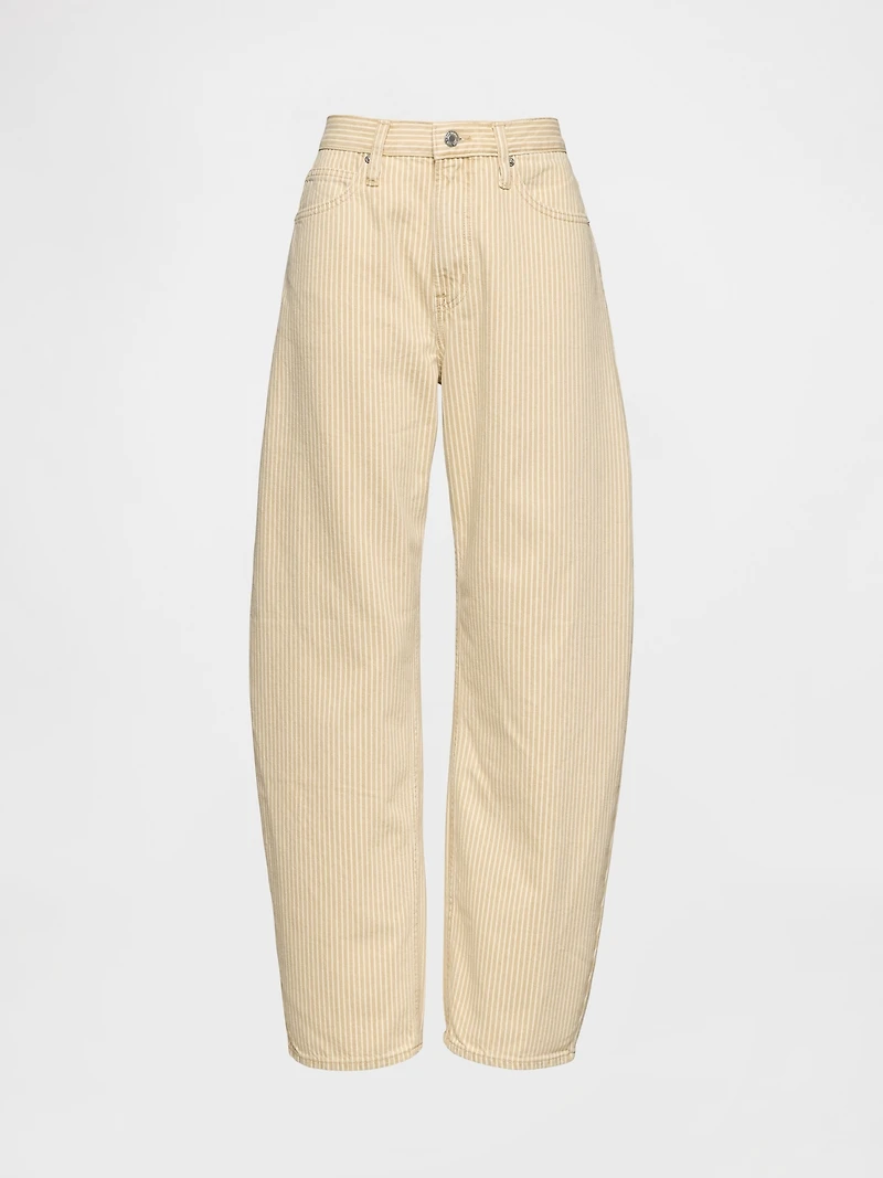 High Rise Khaki Stripe Barrel Jeans