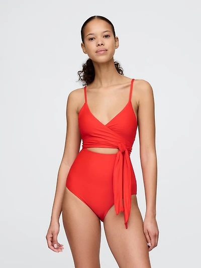 Tie-Knot Cutout Wrap One-Piece Swimsuit